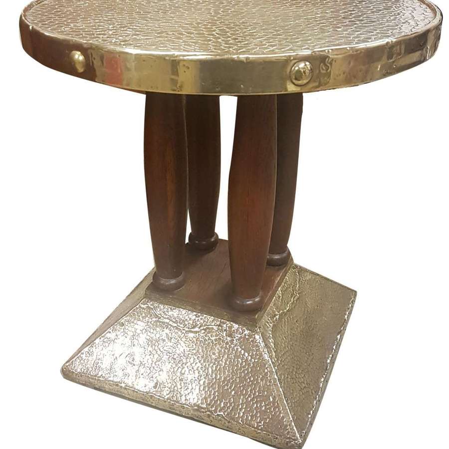 Oak and brass secessionist table in the manner of Josef Hoffmann