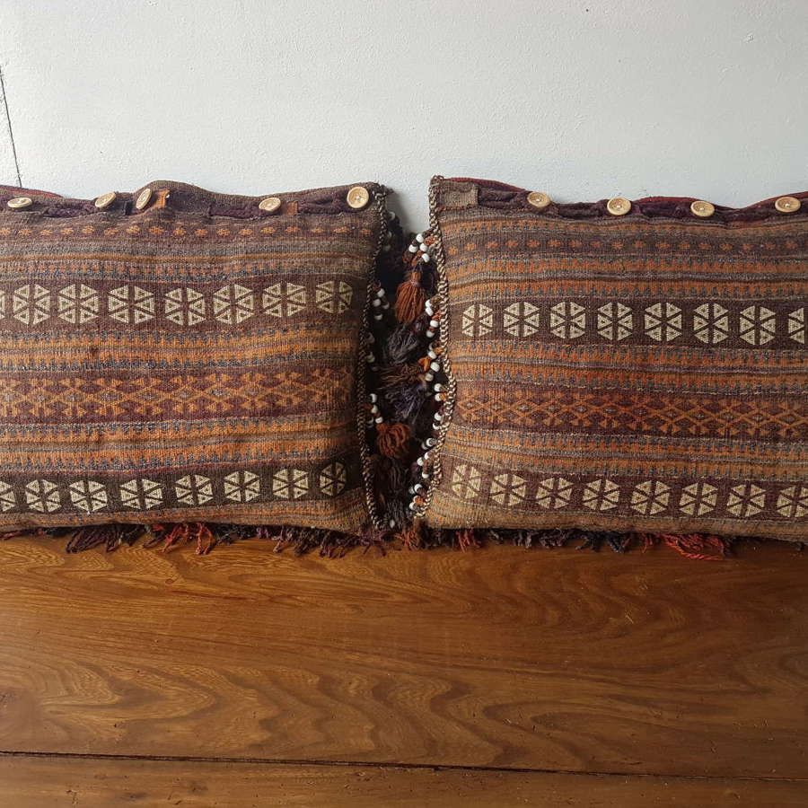 Late 19thC Persian Camel Carpet Bag Cushions