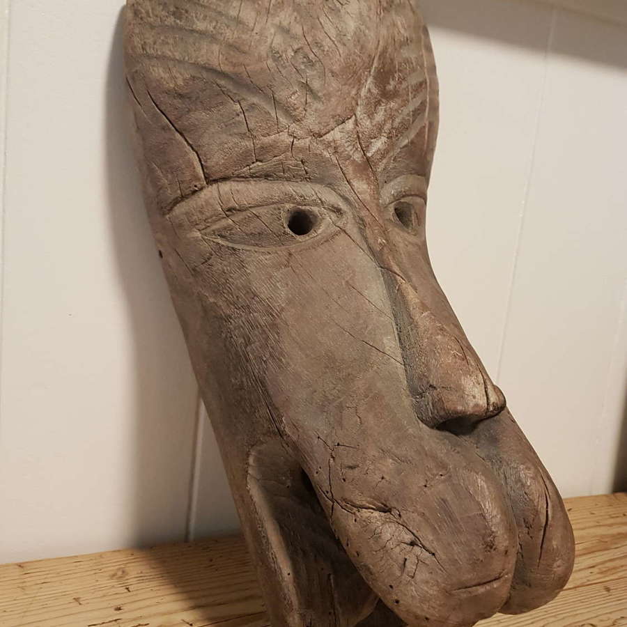 Late 19thC Stylised Carved Lions Head, African.