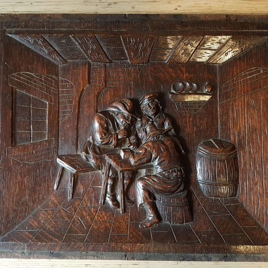 Early 20thC Diorama carved oak panel