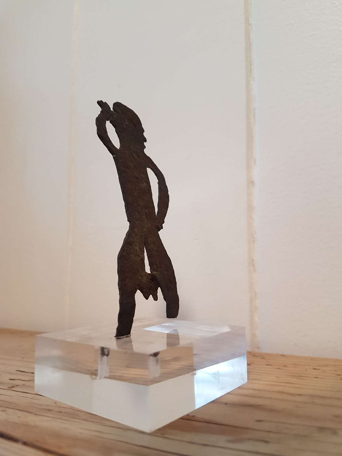 West African Iron Currency Male Figure on Lucite Stand