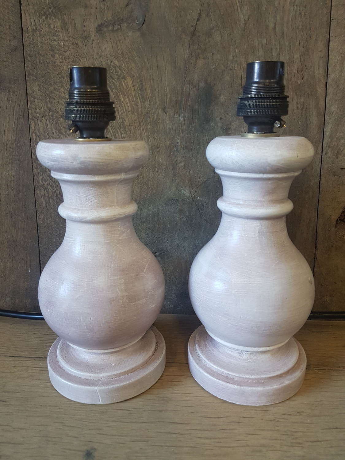 Pair of painted oak turned column lamps
